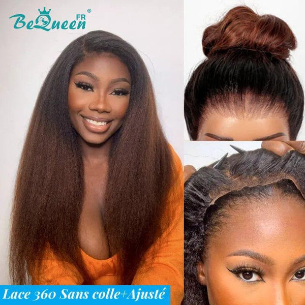 BeQueen "Eirian" lange Lace 360 Kinky Straight Perücke mit unsichtbarer Anpassungsgurt, fertig zum Tragen, klebefrei + vorgelichtet, unglaublich niedriger Preis