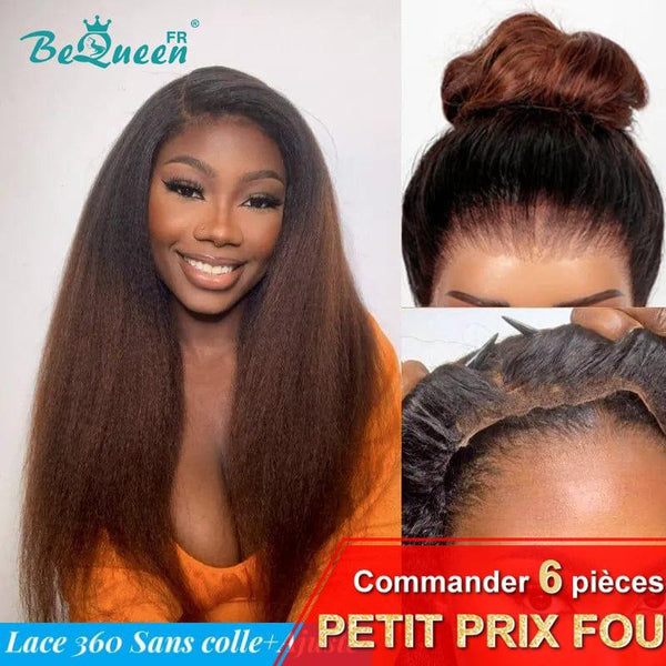 BeQueen "Eirian" lange Lace 360 Kinky Straight Perücke mit unsichtbarer Anpassungsgurt, fertig zum Tragen, klebefrei + vorgelichtet, unglaublich niedriger Preis