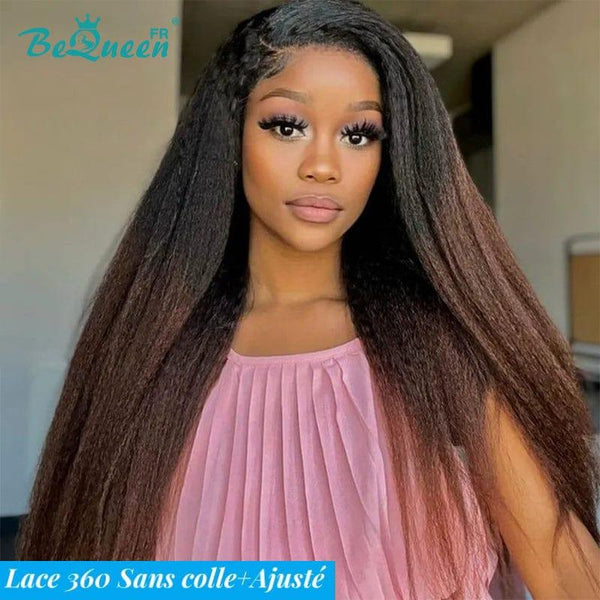 BeQueen "Eirian" lange Lace 360 Kinky Straight Perücke mit unsichtbarer Anpassungsgurt, fertig zum Tragen, klebefrei + vorgelichtet, unglaublich niedriger Preis