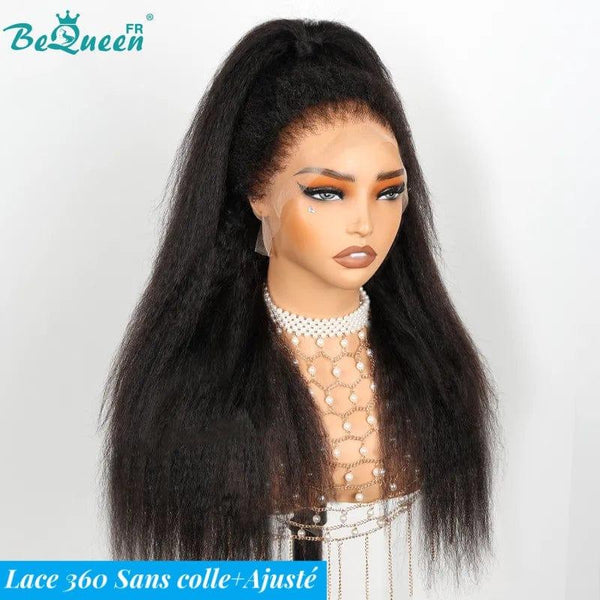 BeQueen "Iwa" Perücke Lange Lace 360 Kinky straight Ränder Wellig mit unsichtbarer Anpassungsbande, sofort tragbar, klebefrei + Voraufhellung, unglaublich günstig