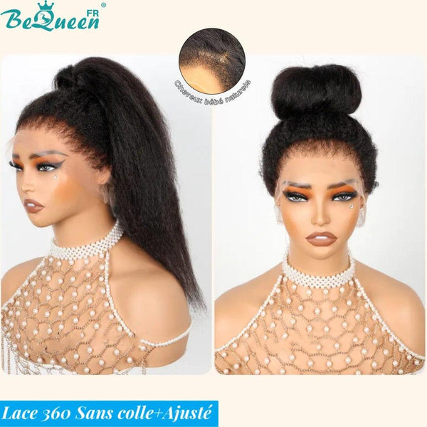 BeQueen "Iwa" Perücke Lange Lace 360 Kinky straight Ränder Wellig mit unsichtbarer Anpassungsbande, sofort tragbar, klebefrei + Voraufhellung, unglaublich günstig
