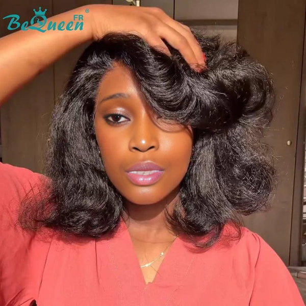 BeQueen “Nadia” Perruque Bob Kinky Straight avec Lace frontale en couches avec Lace frontale 13*4