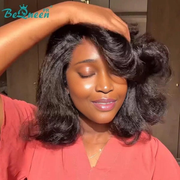 BeQueen “Nadia” Perruque Bob Kinky Straight avec Lace frontale en couches avec Lace frontale 13*4