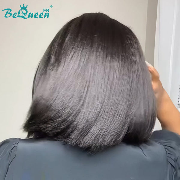 BeQueen “Nadia” Kinky Straight Bob Wig with Lace Front Glueless Ready to Wear Glueless
