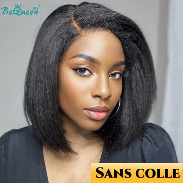 BeQueen “Nadia” Kinky Straight Bob Wig with Lace Front Glueless Ready to Wear Glueless