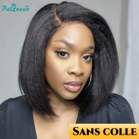 BeQueen “Nadia” Perruque Bob Kinky Straight avec Lace frontale Sans colle Prêt à porter Sans Colle