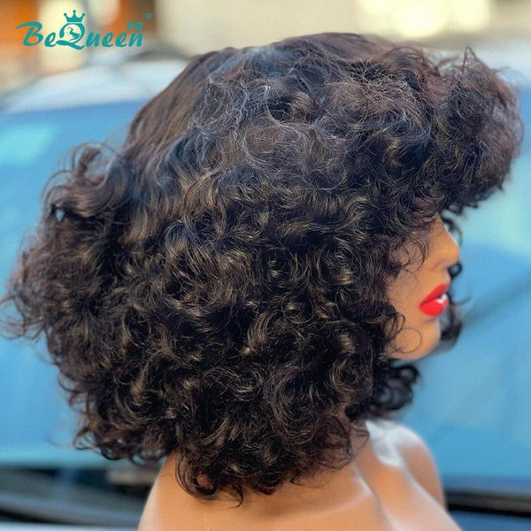 BeQueen "Penelope" Bob Egg Wave Wig with Bangs Black