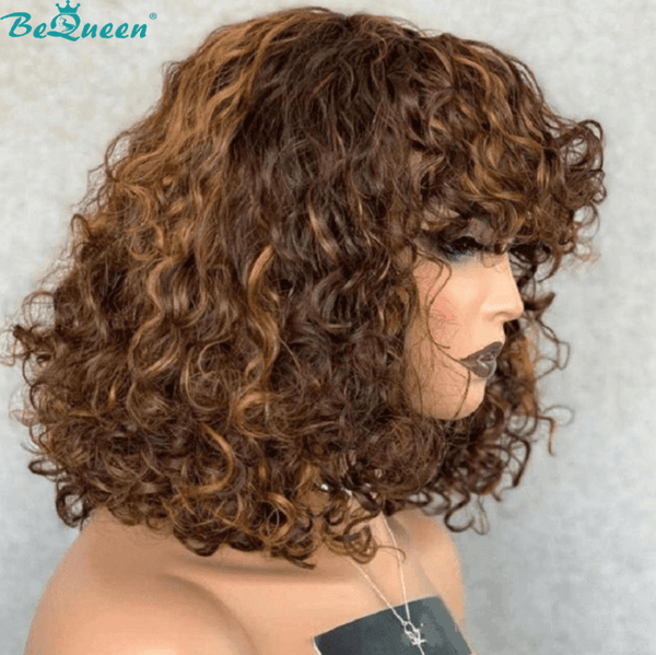 BeQueen Bob Deep Wave Wig with Honey Bangs 4/27 Machine Made