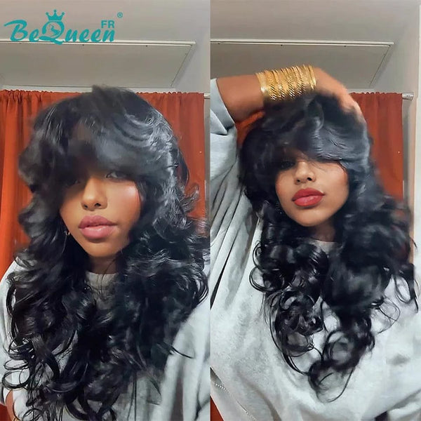 Bequeen "Venas" Natural Wave Long Wig with Bangs Curl 22 inch Bouncy Machine Made