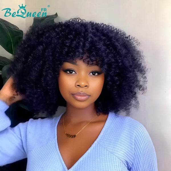 BeQueen „Jackie“ braune, verworrene, lockige Bob-Perücke mit maschinellem Pony 