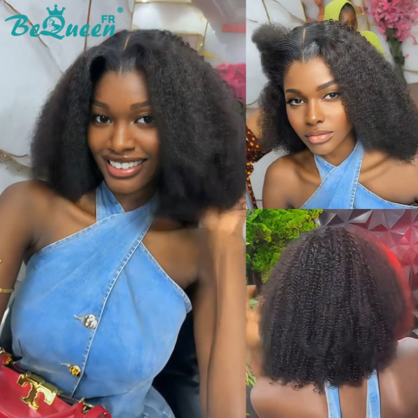 BeQueen “Jackie” Brown Kinky Curly Bob Wig with Machine Made Bangs