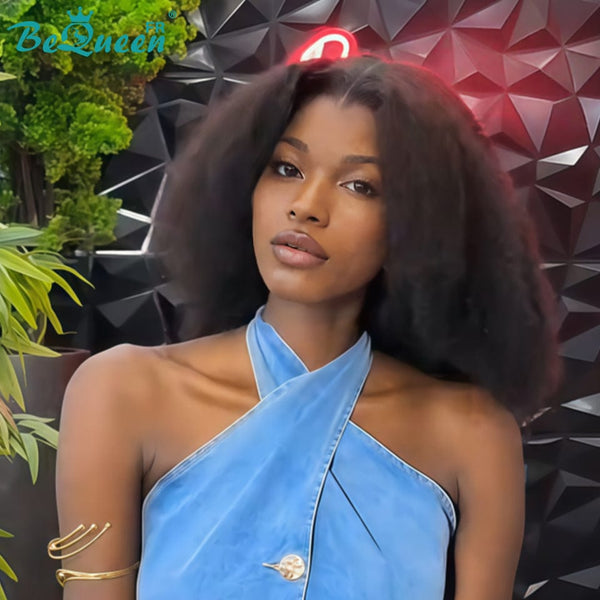 BeQueen “Jackie” Brown Kinky Curly Bob Wig with Machine Made Bangs