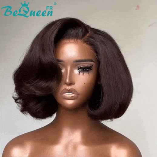 BeQueen “Stephanie” Perruque Bob avec Lace Frontale Brun foncé 250% densité