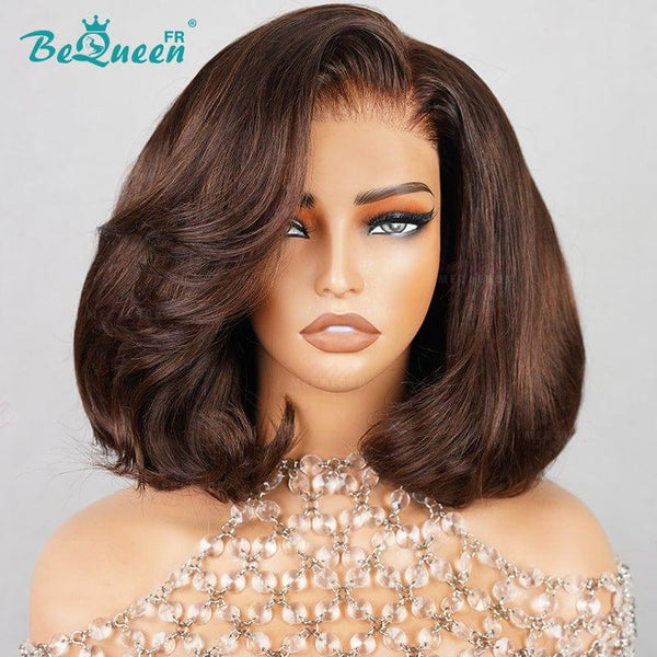 BeQueen "Stephanie" Peruca Bob Ondulado com Fecho de Renda Castanho Super Densidade