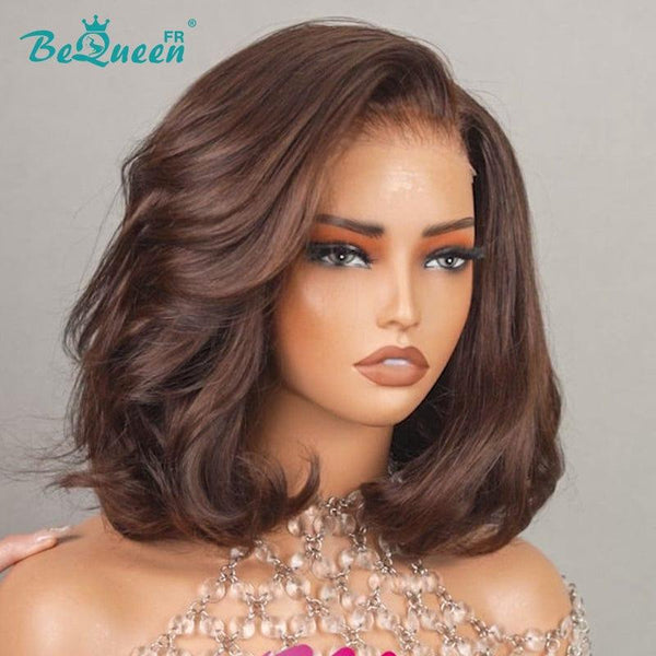 BeQueen "Stephanie" Peruca Bob Ondulado com Fecho de Renda Castanho Super Densidade