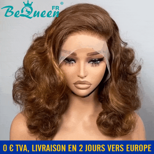 BeQueen “Wanda” Perruque Bob Bouncy Curly avec Lace Frontale Marron mix miel En France