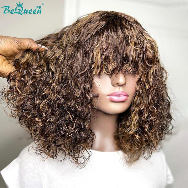 BeQueen Curly Bob Wig with Honey Bangs 4/27 In France