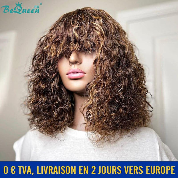 BeQueen Curly Bob Wig with Honey Bangs 4/27 In France