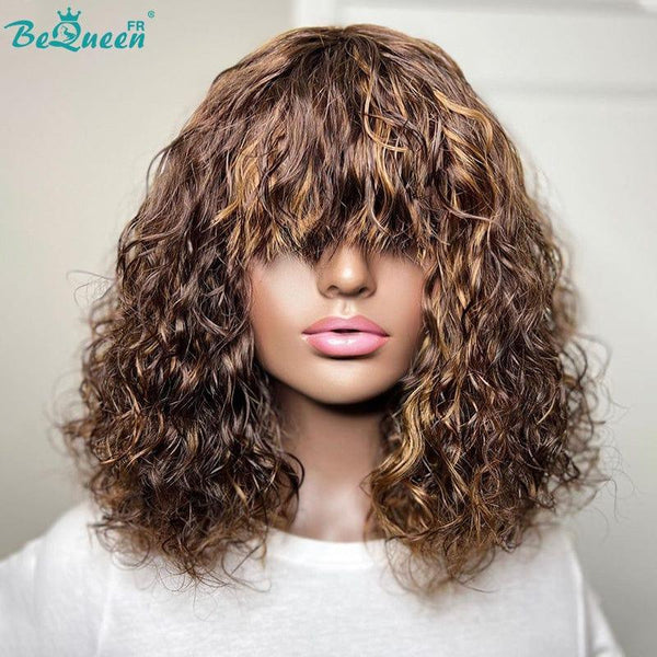 BeQueen Curly Bob Wig with Honey Bangs 4/27 In France