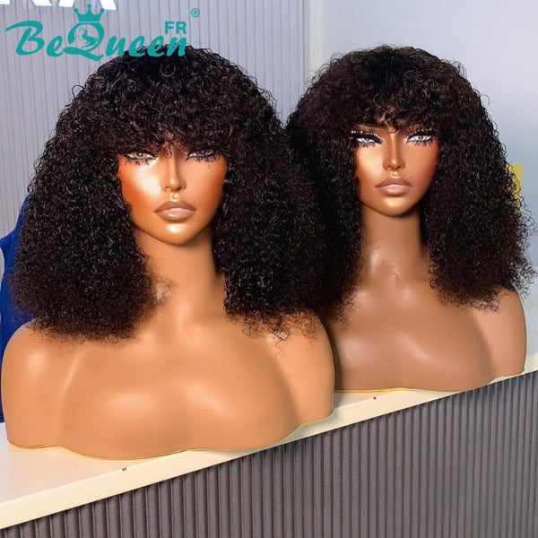 Perruque "Yaya" Afro Kinky Curly Longue avec Frange Boucle Rebondissant à la machine