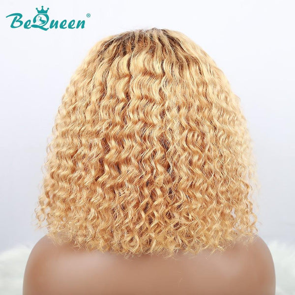 BeQueen Bob asymmetrische lockige Lace-Front-Perücke, 13 x 4, Farbe 4/27, 100 % Echthaar 