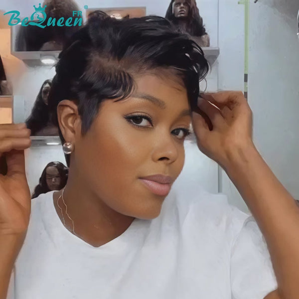 BeQueen "Sironne" Short Straight Pixie Wigs Black