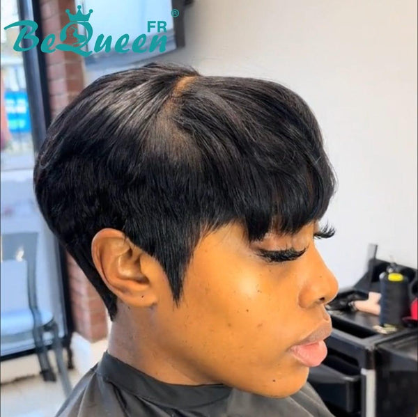 
BeQueen "Suey" Pixie Kurze, glatte Perücke mit natürlicher Haut und Lace Closure 4*4
