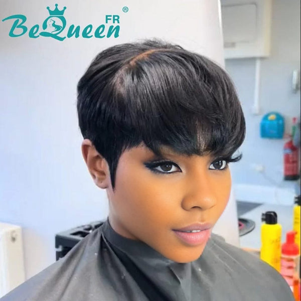 
BeQueen "Suey" Pixie Kurze, glatte Perücke mit natürlicher Haut und Lace Closure 4*4