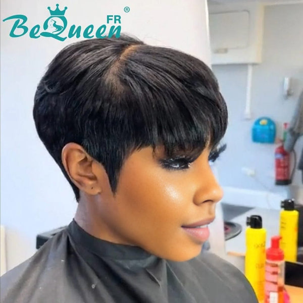 
BeQueen "Suey" Pixie Kurze, glatte Perücke mit natürlicher Haut und Lace Closure 4*4