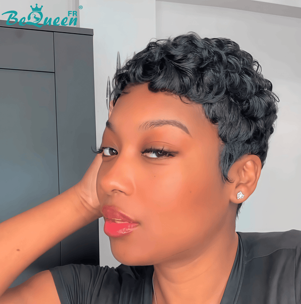 BeQueen  "suey" Perruques Pixie Liso Curto à Máquina Estilo 3