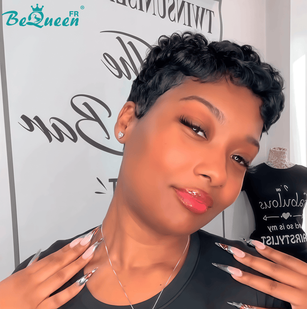 BeQueen  "suey" Perruques Pixie Liso Curto à Máquina Estilo 3