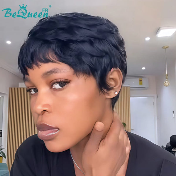 BeQueen  "suey" Perruques Pixie Liso Curto à Máquina Estilo 3
