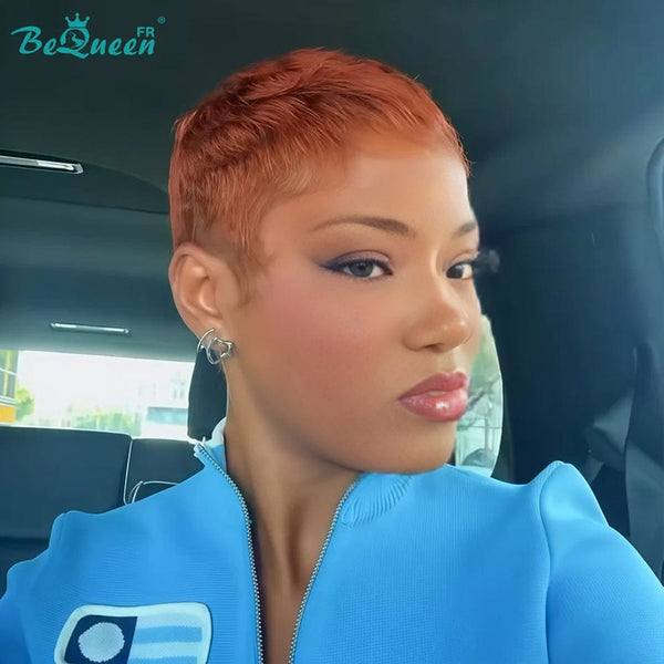 BeQueen  "Suey" Perruques Pixie Lisse Courte à la machine Super courte Couleur Orange