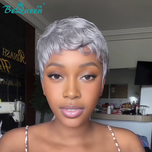 BeQueen  "suey" Perruques Pixie Lisse Courte gris à la machine