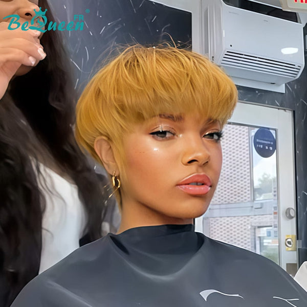 BeQueen  "suey" Perruques Pixie Noir et Miel Lisse Courte à la machine
