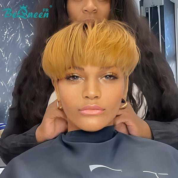 BeQueen  "suey" Perruques Pixie Noir et Miel Lisse Courte à la machine