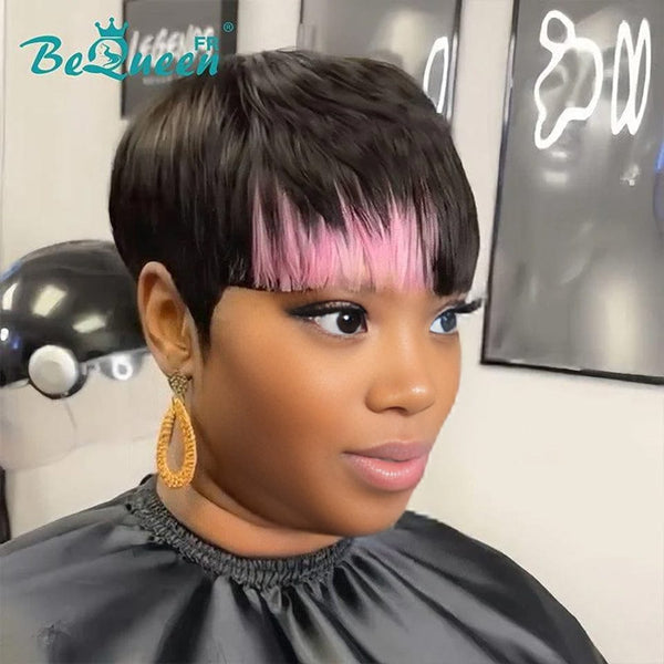 Bequeen “Armando” Straight Pixie Wigs with Machine Bangs