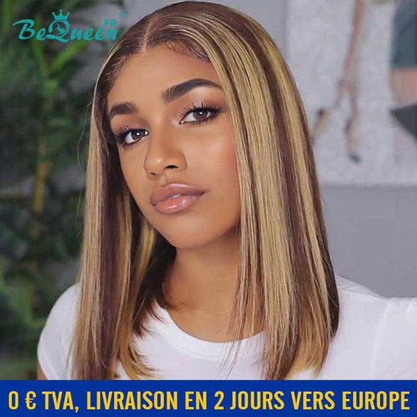 BeQueen "Bonnie" Peluca Bob Marrón mezcla Miel Lisa con Lace Closure 4X4 En Francia al medio precio
