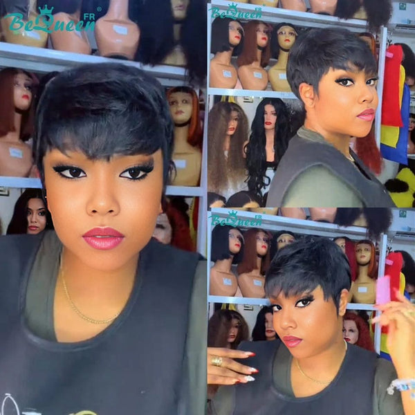 Bequeen “Liza” Straight Pixie Wigs with Machine Bangs