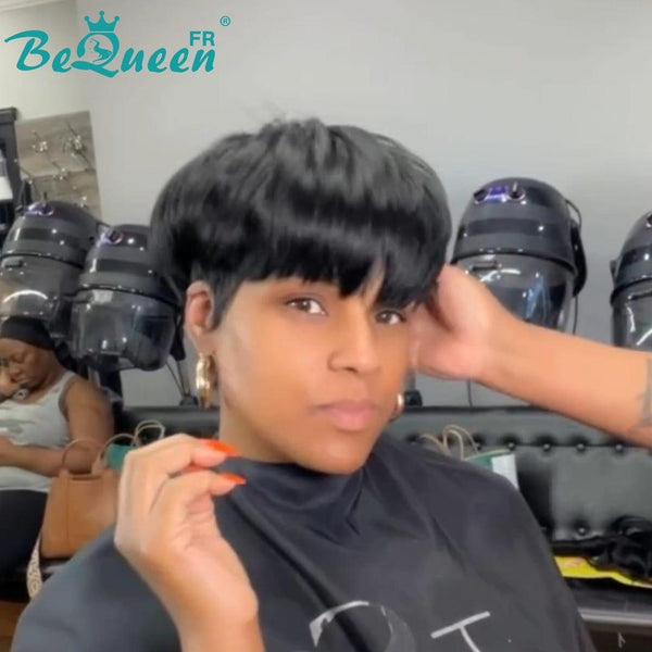 Bequeen “Liza” Perruques Pixie Lisse avec Frange à la machine