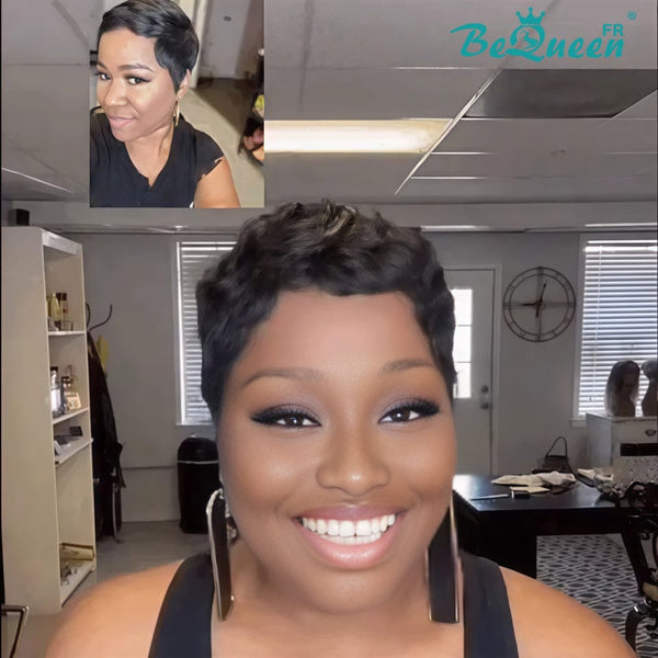 Bequeen “Liza” Straight Pixie Wigs with Bangs Machine Made with Curl