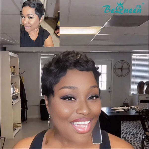 Bequeen “Liza” Straight Pixie Wigs with Bangs Machine Made with Curl