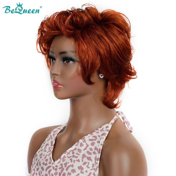 Bequeen Peruca Pixie Encaracolada Laranja Gengibre na Máquina