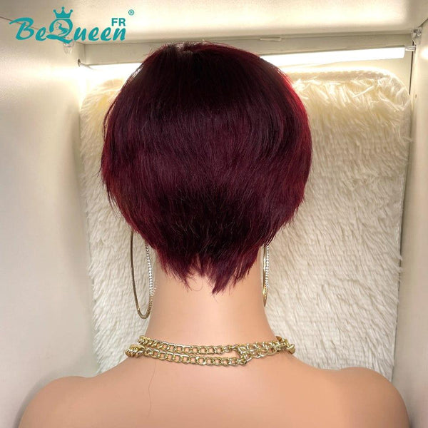 BeQueen Perruque Pixie lisse avec frange Bordeaux Rouge à la Machine