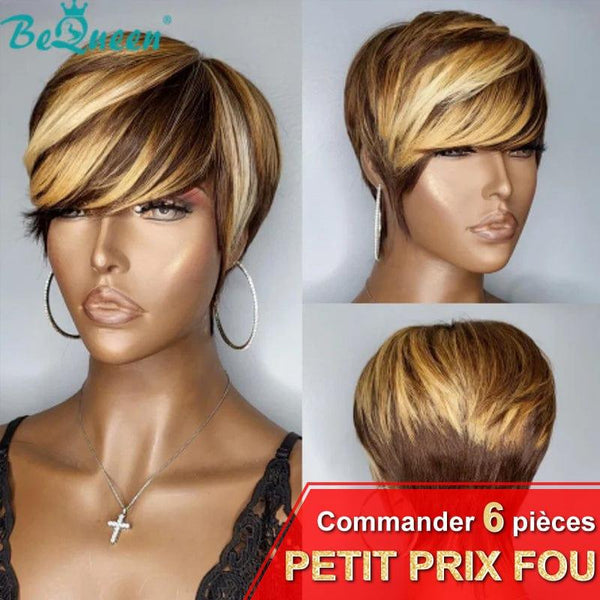Bequeen Perruque Pixie Lisse Courte Vintage à la machine Petit Prix FOU