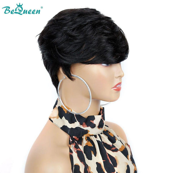 BeQueen Peluca Pixie Liso Corto con Franja Automática 