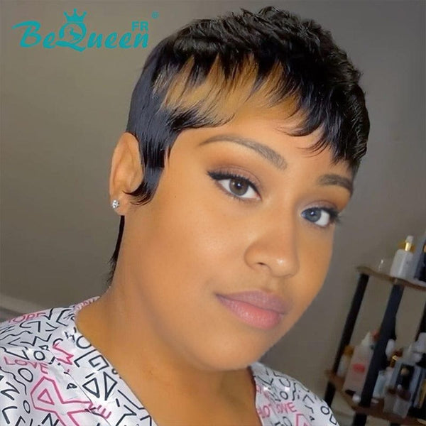 Bequeen “Rita” Straight Pixie Wigs with Machine Bangs