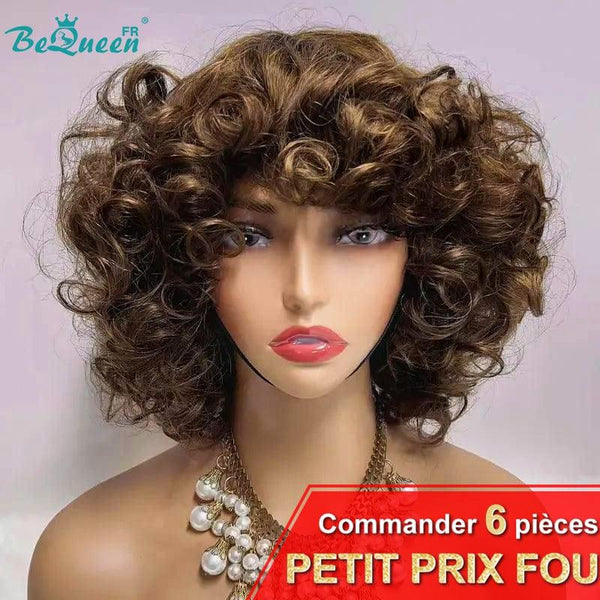 BeQueen "Stella" Perruque Bob Egg Wave avec frange à la Machine Marron mix Miel Petit Prix FOU