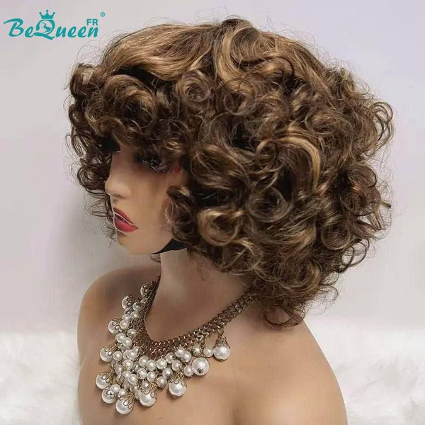 BeQueen "Stella" Perruque Bob Egg Wave avec frange à la Machine Marron mix Miel Petit Prix FOU
