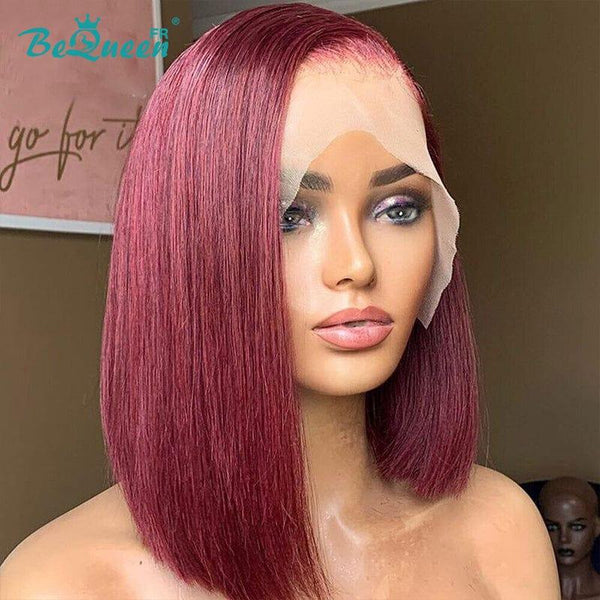 BeQueen "Wes" Smooth Burgundy Red Bob Wig with 13X4 Lace Front In France at half price